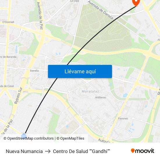Nueva Numancia to Centro De Salud ""Gandhi"" map