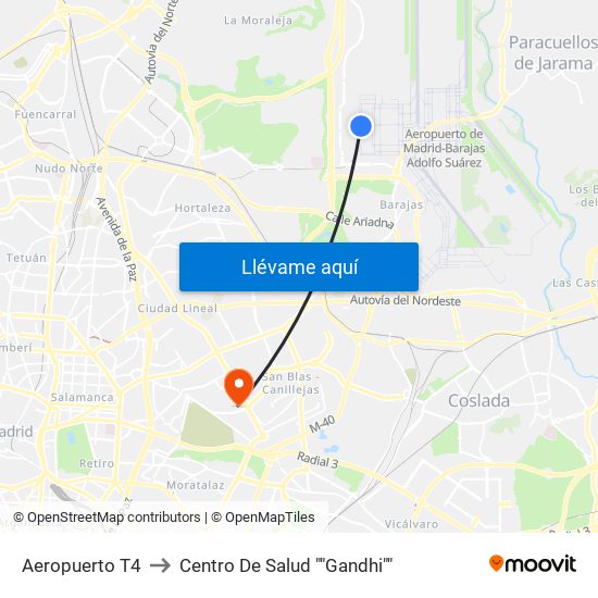 Aeropuerto T4 to Centro De Salud ""Gandhi"" map