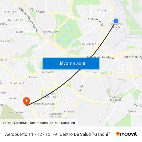 Aeropuerto T1 - T2 - T3 to Centro De Salud ""Gandhi"" map