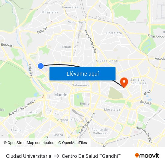 Ciudad Universitaria to Centro De Salud ""Gandhi"" map