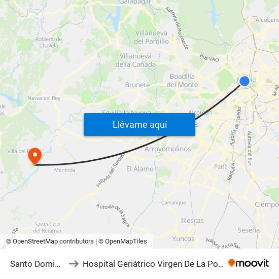 Santo Domingo to Hospital Geriátrico Virgen De La Poveda map