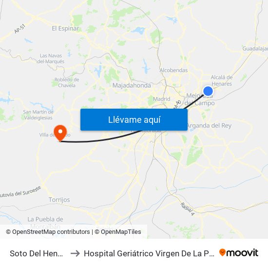 Soto Del Henares to Hospital Geriátrico Virgen De La Poveda map