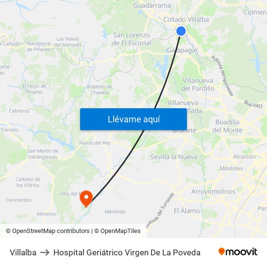 Villalba to Hospital Geriátrico Virgen De La Poveda map