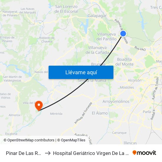 Pinar De Las Rozas to Hospital Geriátrico Virgen De La Poveda map