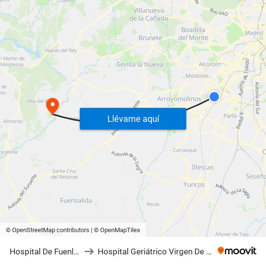 Hospital De Fuenlabrada to Hospital Geriátrico Virgen De La Poveda map