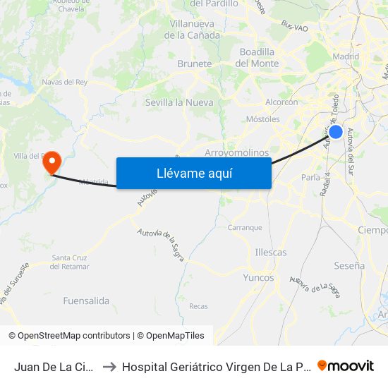 Juan De La Cierva to Hospital Geriátrico Virgen De La Poveda map