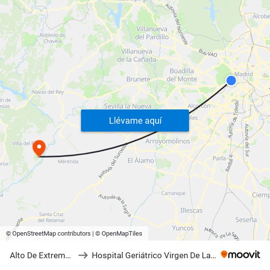 Alto De Extremadura to Hospital Geriátrico Virgen De La Poveda map