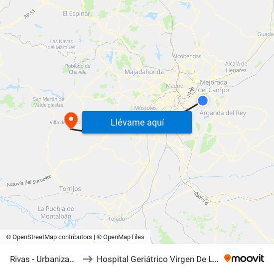 Rivas - Urbanizaciones to Hospital Geriátrico Virgen De La Poveda map