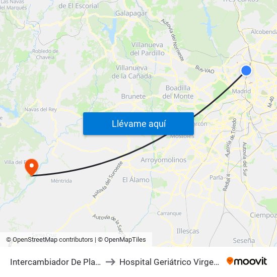 Intercambiador De Plaza De Castilla to Hospital Geriátrico Virgen De La Poveda map