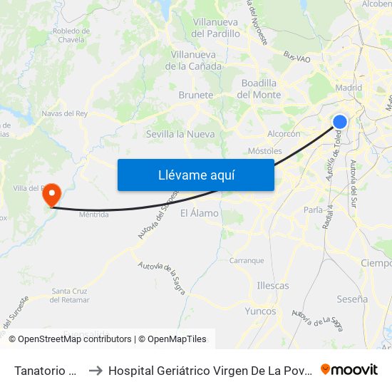 Tanatorio Sur to Hospital Geriátrico Virgen De La Poveda map