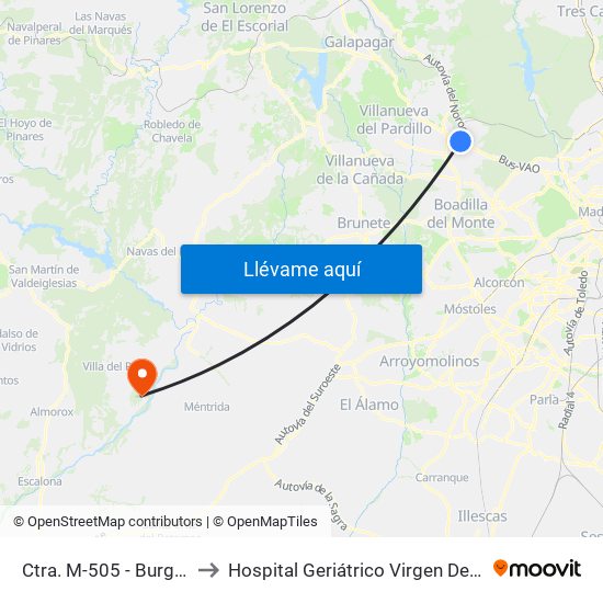 Ctra. M-505 - Burgocentro to Hospital Geriátrico Virgen De La Poveda map