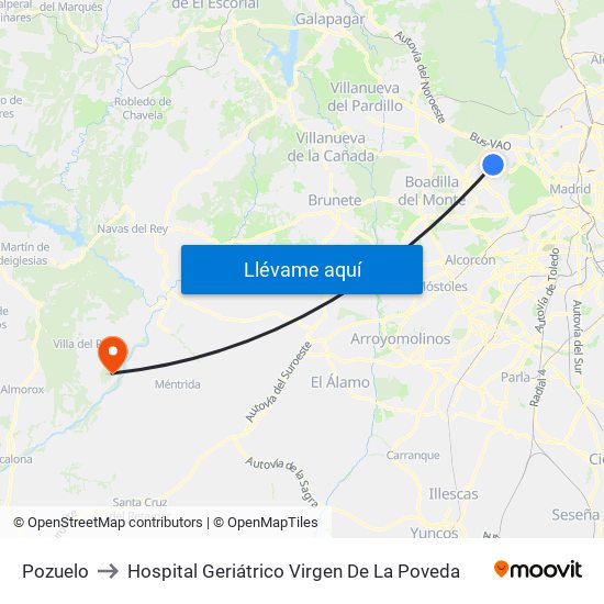 Pozuelo to Hospital Geriátrico Virgen De La Poveda map