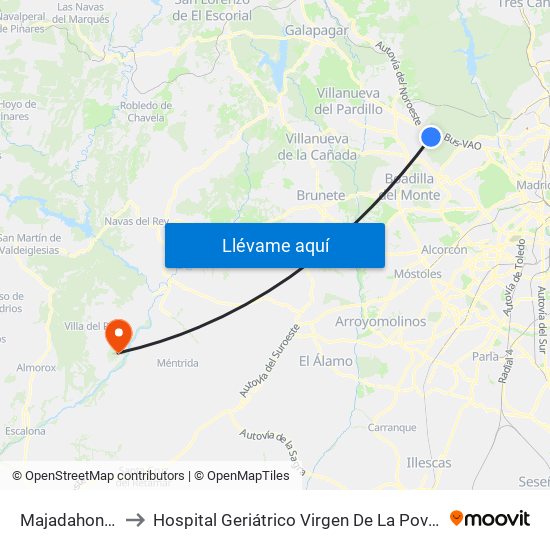 Majadahonda to Hospital Geriátrico Virgen De La Poveda map