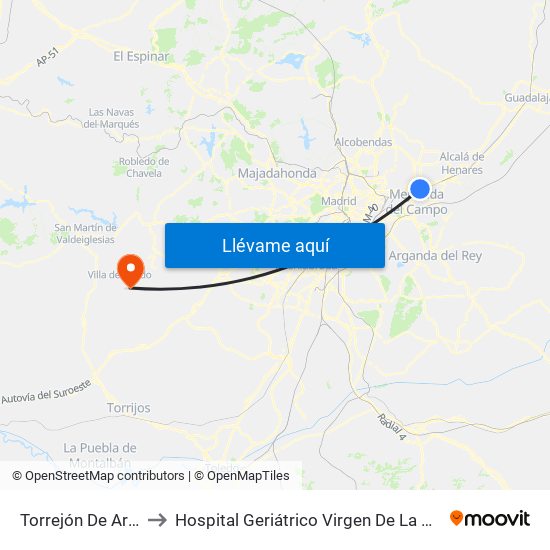 Torrejón De Ardoz to Hospital Geriátrico Virgen De La Poveda map