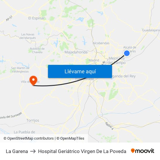 La Garena to Hospital Geriátrico Virgen De La Poveda map