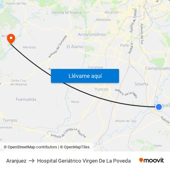 Aranjuez to Hospital Geriátrico Virgen De La Poveda map