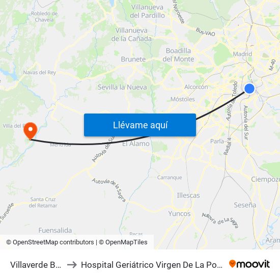 Villaverde Bajo to Hospital Geriátrico Virgen De La Poveda map