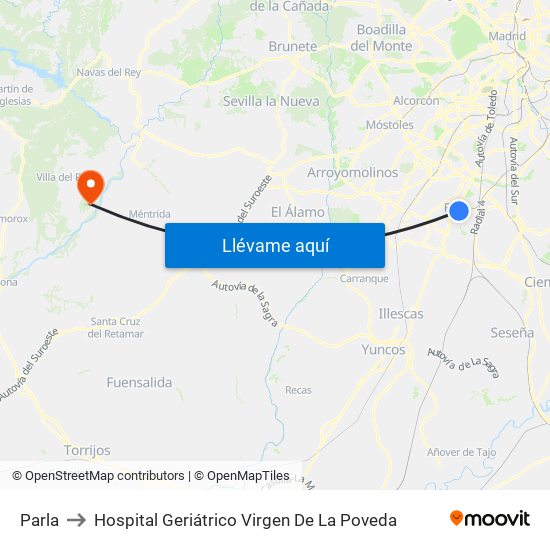 Parla to Hospital Geriátrico Virgen De La Poveda map