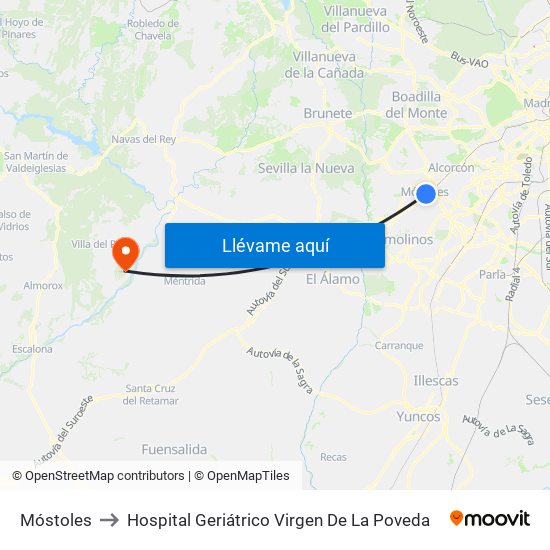 Móstoles to Hospital Geriátrico Virgen De La Poveda map