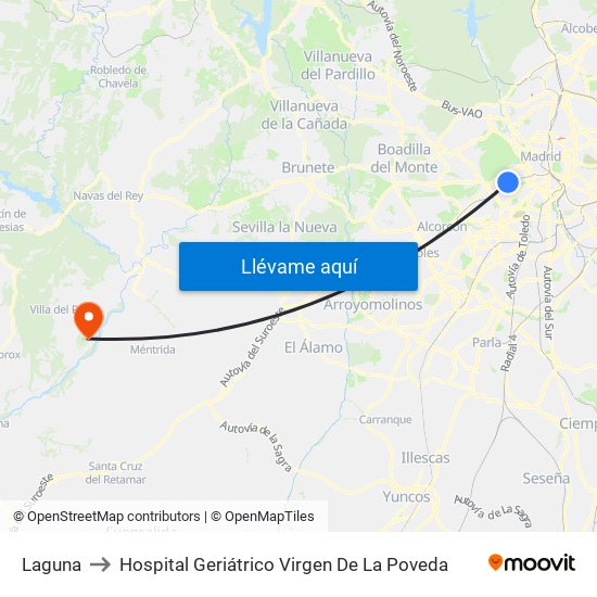 Laguna to Hospital Geriátrico Virgen De La Poveda map