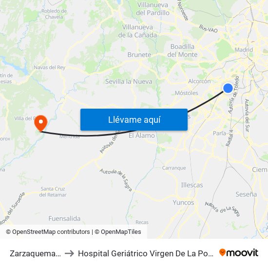 Zarzaquemada to Hospital Geriátrico Virgen De La Poveda map