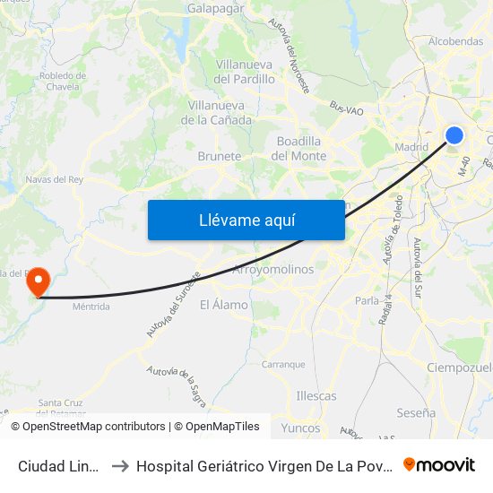 Ciudad Lineal to Hospital Geriátrico Virgen De La Poveda map