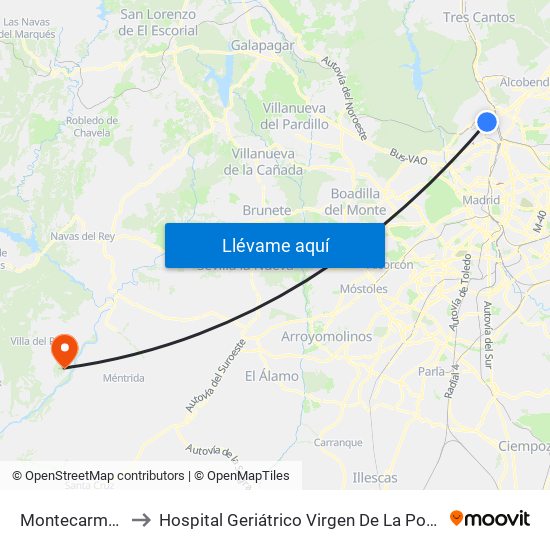Montecarmelo to Hospital Geriátrico Virgen De La Poveda map