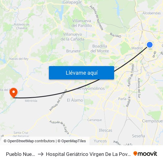 Pueblo Nuevo to Hospital Geriátrico Virgen De La Poveda map