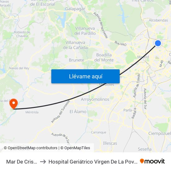 Mar De Cristal to Hospital Geriátrico Virgen De La Poveda map