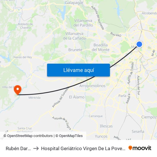 Rubén Darío to Hospital Geriátrico Virgen De La Poveda map
