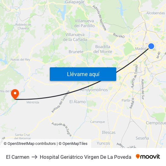 El Carmen to Hospital Geriátrico Virgen De La Poveda map