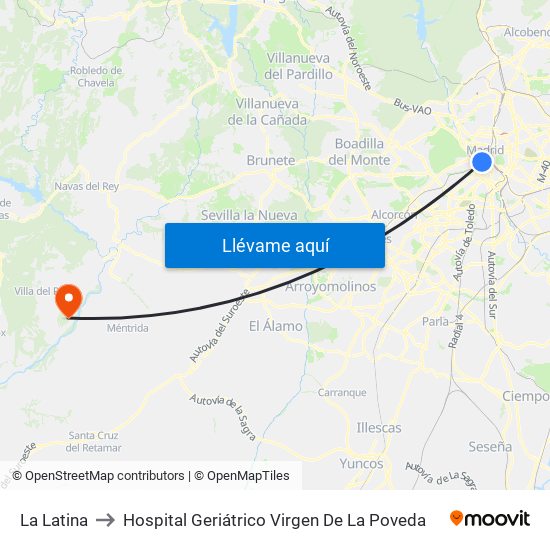 La Latina to Hospital Geriátrico Virgen De La Poveda map