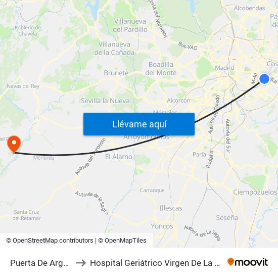 Puerta De Arganda to Hospital Geriátrico Virgen De La Poveda map