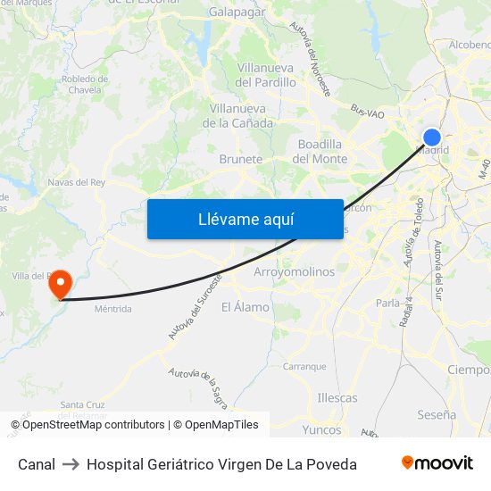 Canal to Hospital Geriátrico Virgen De La Poveda map