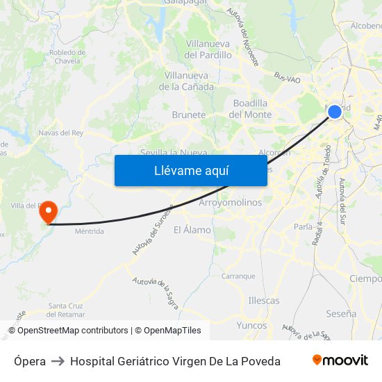 Ópera to Hospital Geriátrico Virgen De La Poveda map