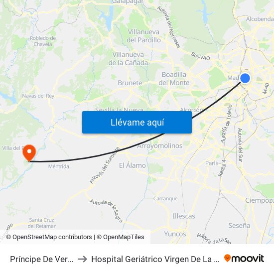 Príncipe De Vergara to Hospital Geriátrico Virgen De La Poveda map