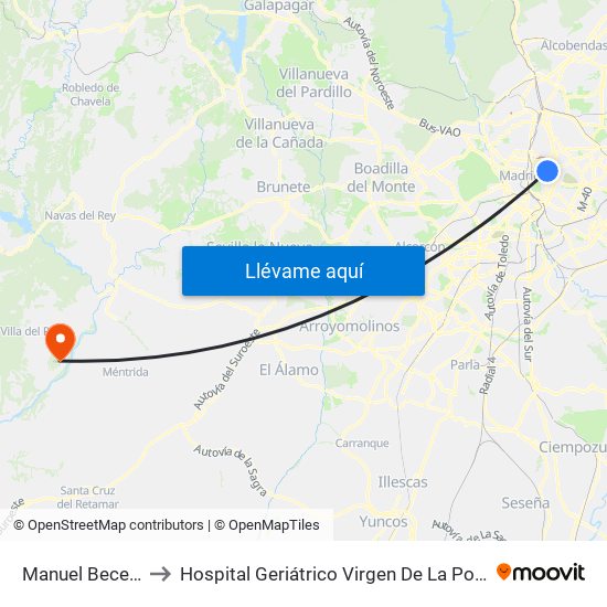 Manuel Becerra to Hospital Geriátrico Virgen De La Poveda map
