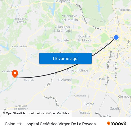 Colón to Hospital Geriátrico Virgen De La Poveda map
