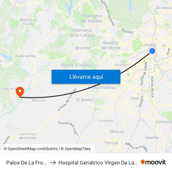 Palos De La Frontera to Hospital Geriátrico Virgen De La Poveda map