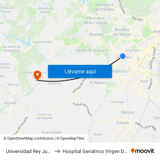 Universidad Rey Juan Carlos to Hospital Geriátrico Virgen De La Poveda map