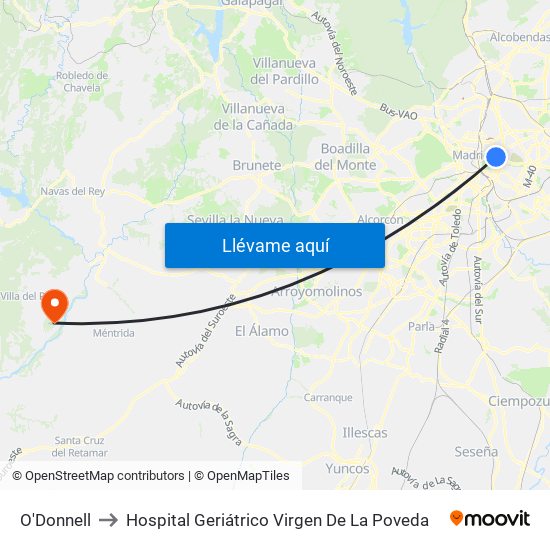 O'Donnell to Hospital Geriátrico Virgen De La Poveda map