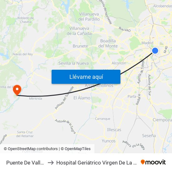 Puente De Vallecas to Hospital Geriátrico Virgen De La Poveda map