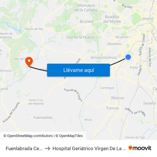 Fuenlabrada Central to Hospital Geriátrico Virgen De La Poveda map