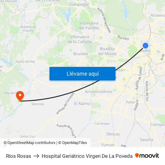 Ríos Rosas to Hospital Geriátrico Virgen De La Poveda map