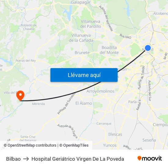 Bilbao to Hospital Geriátrico Virgen De La Poveda map