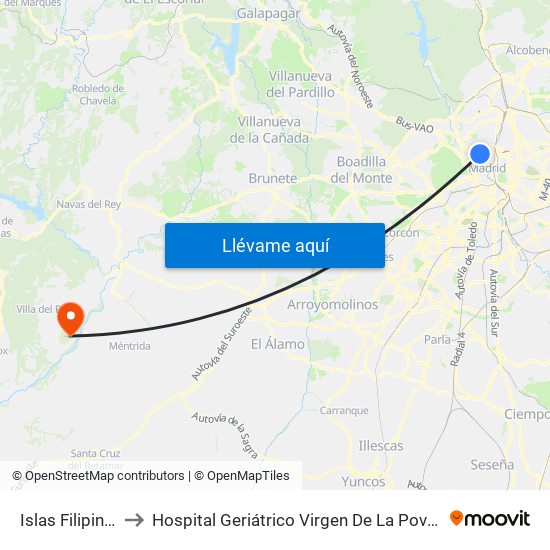 Islas Filipinas to Hospital Geriátrico Virgen De La Poveda map