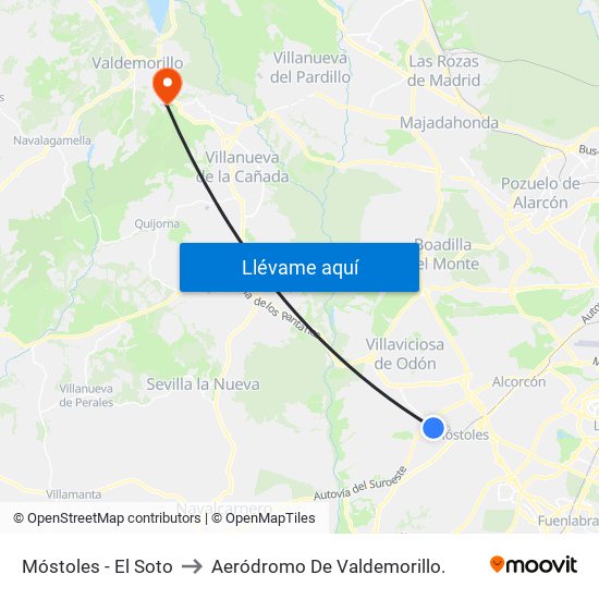 Móstoles - El Soto to Aeródromo De Valdemorillo. map