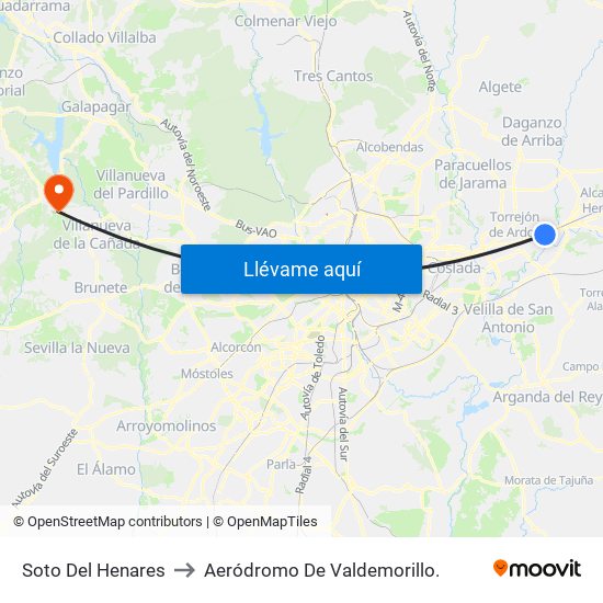 Soto Del Henares to Aeródromo De Valdemorillo. map