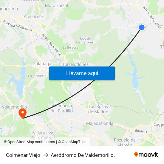 Colmenar Viejo to Aeródromo De Valdemorillo. map