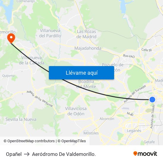 Opañel to Aeródromo De Valdemorillo. map